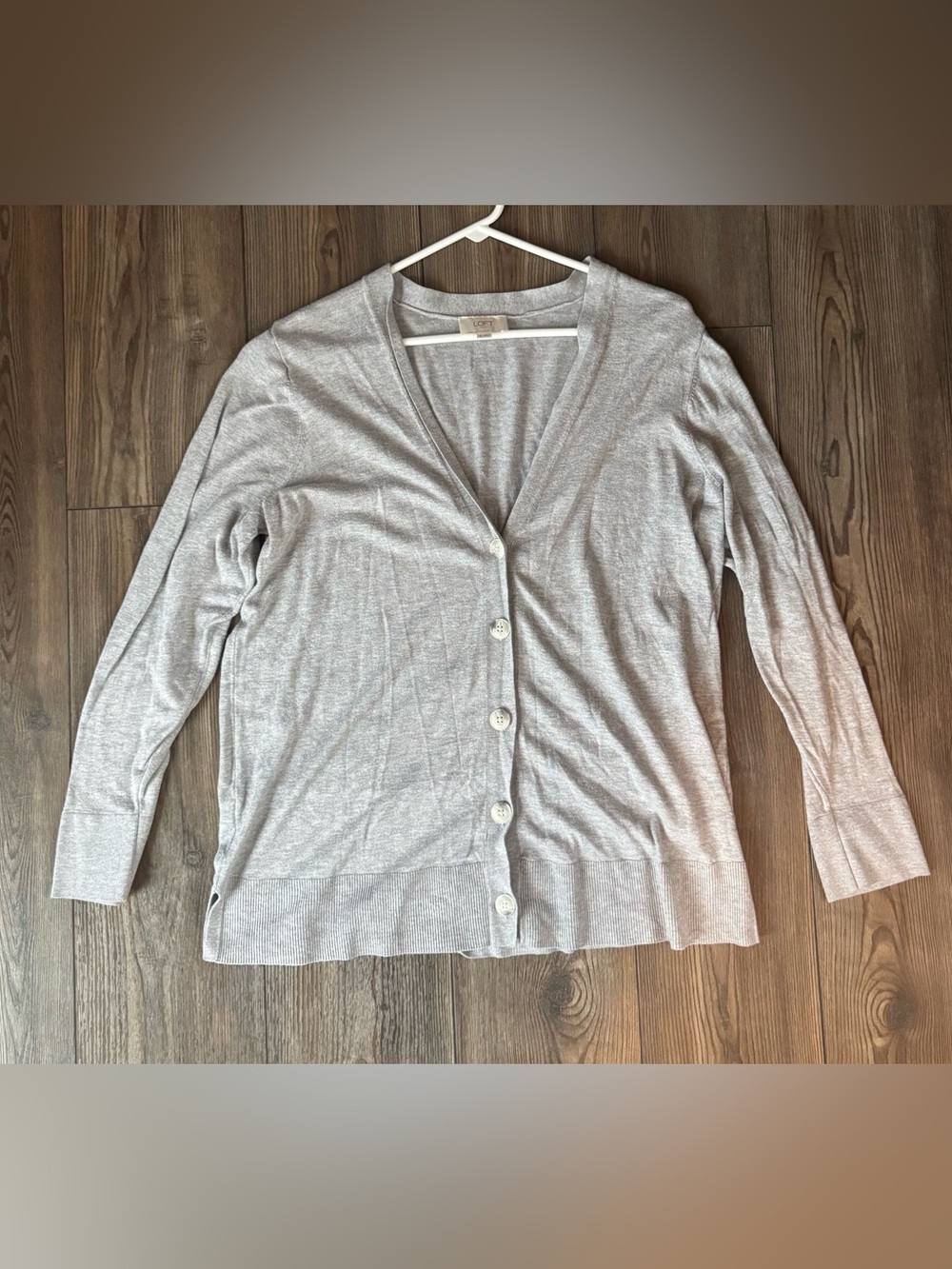 LOFT Outlet Light Gray V-Neck Button Cardigan Sweater - Women - XL